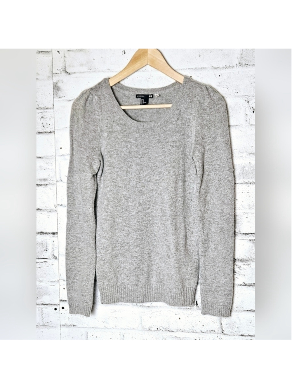 H&M Angora Wool Gray Crew Neck Knit Sweater Size S